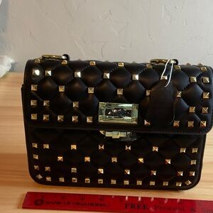Black Studded Quilted Shoulder Bag - Elegant Accent